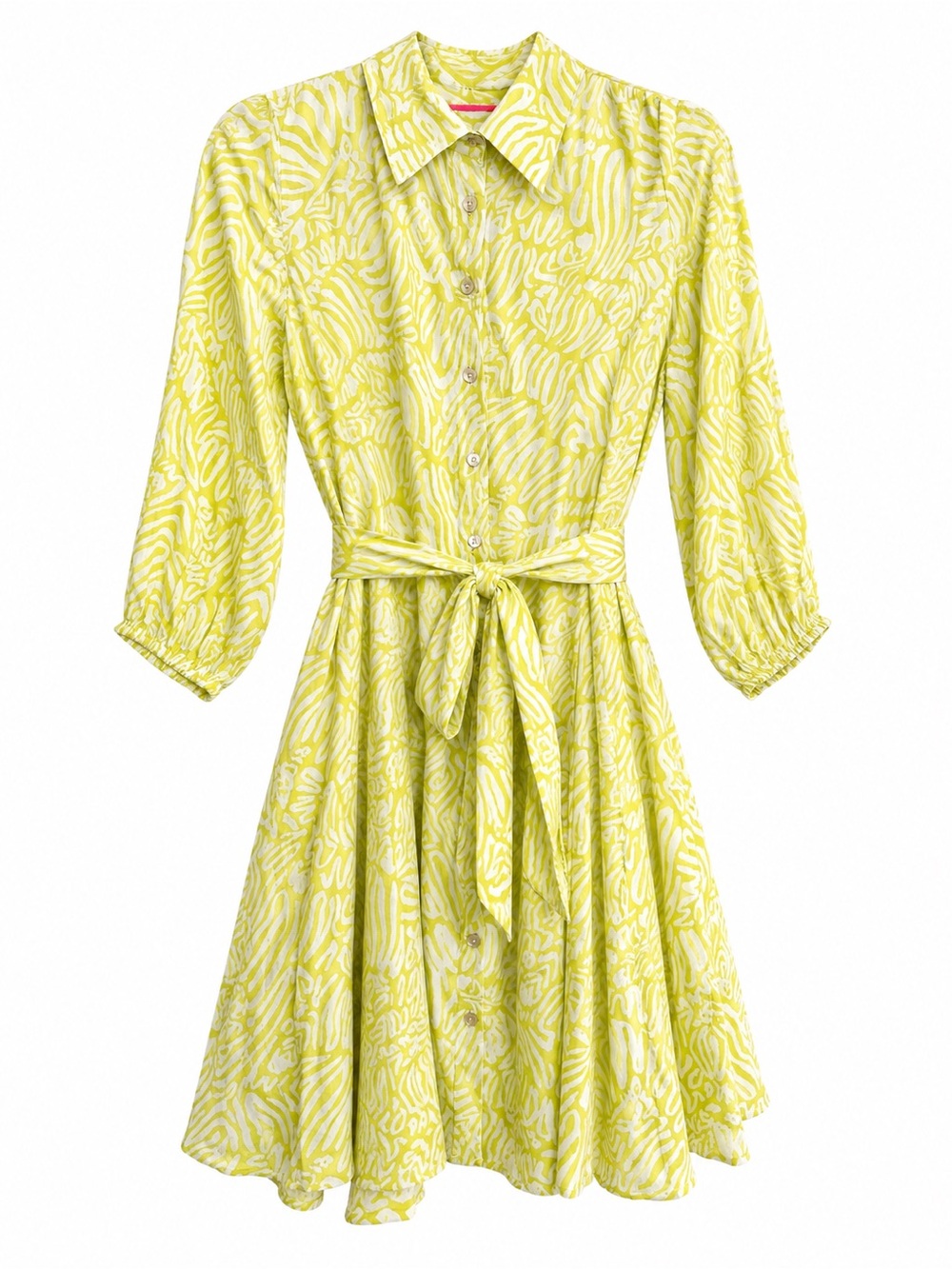 Lilly Pulitzer Yellow and White Printed Tie-Waist Shirt Dress
